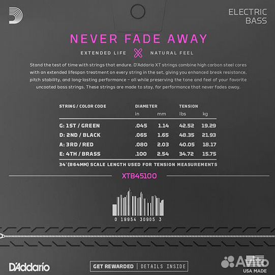 D'Addario XTB45100 XT Комплект струн