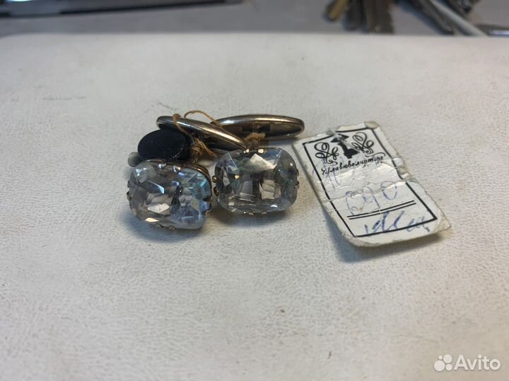 Серебряные запонки СССР с горным хрусталём