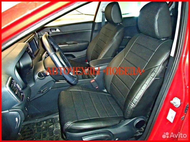 Чехлы Kia Sportage 3 из экокожи чёрные Классика