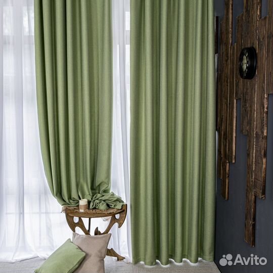 Комплект портьер рогожка Орфей Лайм шторы