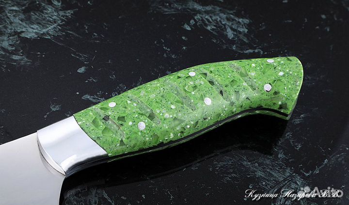 Кухонный нож № 9 сталь 95Х18 рукоять акрил зеленый