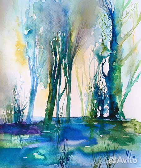 Картина акварелью Мистический лес