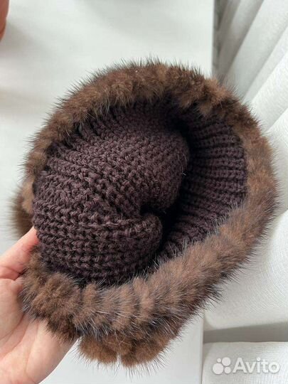 Шапка норковая вязаная женская