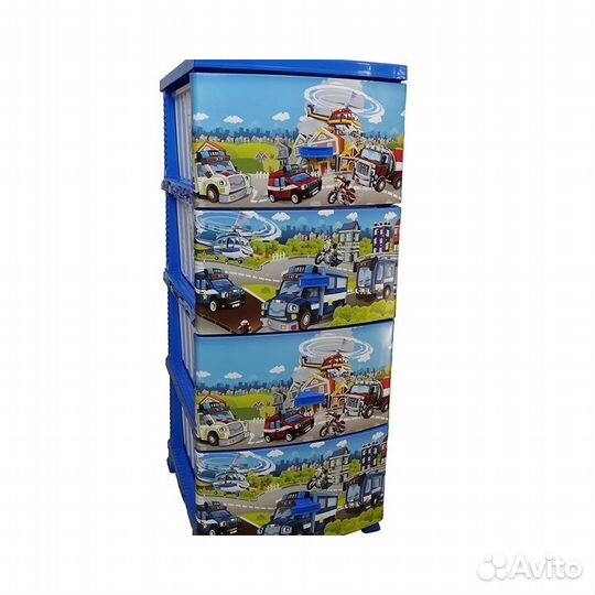 Комод 4-х секц. Декор Спасатели, темно-голубой