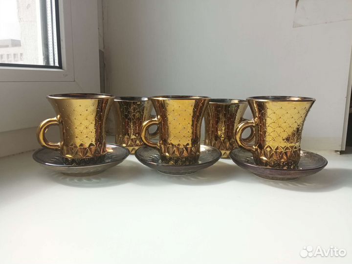 Кофейный сервиз стекло золотое напыление усз