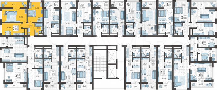 2-к. квартира, 48,4 м², 17/19 эт.