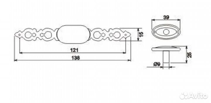 6 штук Ручка для мебели бронза