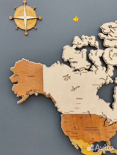 Настенная карта мира из дерева 1600x950 см