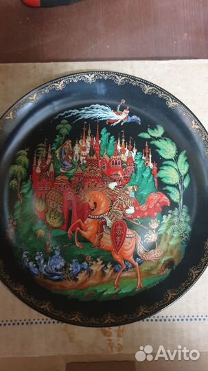 Тарелка Палех по мотивам сказок Пушкина