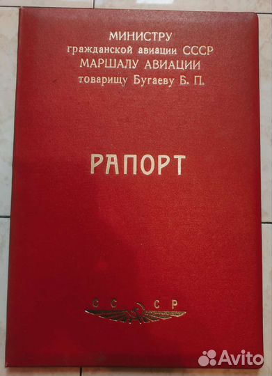 Папка - Рапорт Министру гражданской авиации СССР