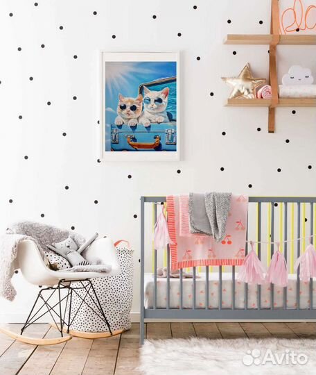 Картина маслом Котики поехали в отпуск Коты