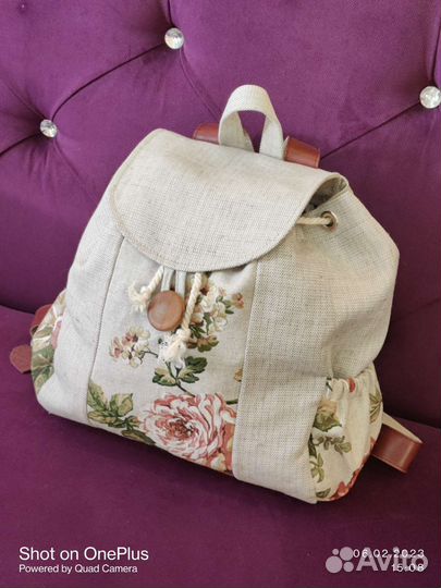 Рюкзак лен и натуральная кожа