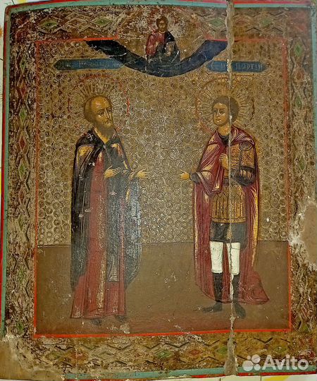 Старинная икона избранные святые. 19 век. 30х35 см