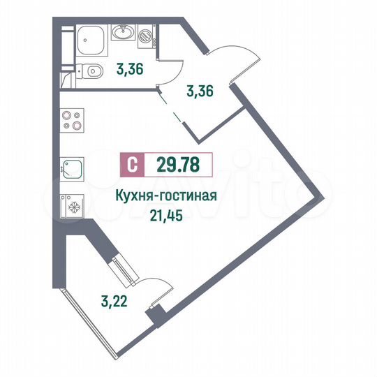 Квартира-студия, 29,8 м², 8/16 эт.