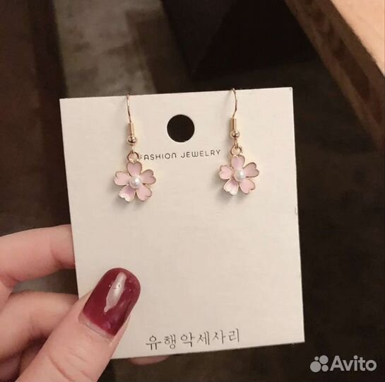 Серьги розовый цветок