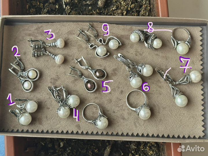 Комплект серьги и кольцо с натуральным жемчугом