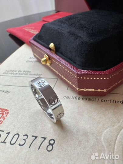 Cartier love кольцо белое золото 1 бриллиант