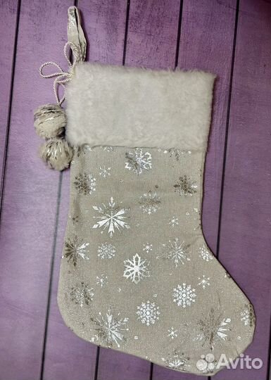 Новогодний сапожок белый, носок новогодний 40 см