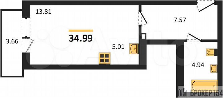 Квартира-студия, 35 м², 17/27 эт.