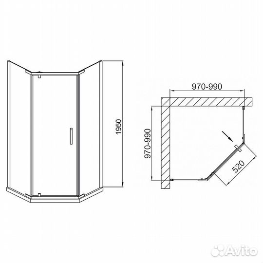 Душевой уголок AVS Трапеция 100х100 см профиль хро