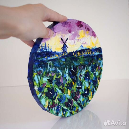 Картина маслом на холсте Синие тюльпаны импасто