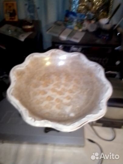 Ваза для фруктов стекло и бронза