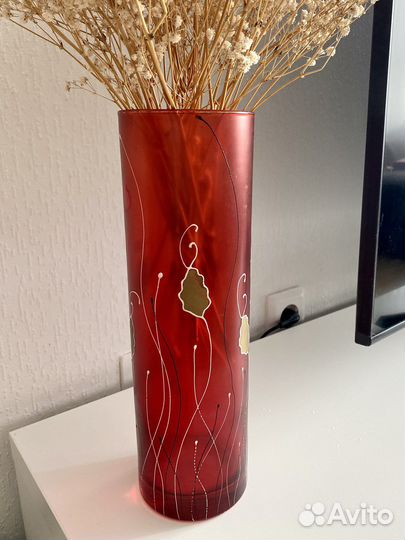 Ваза для цветов, стеклянная, красная