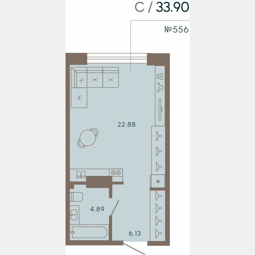 Апартаменты-студия, 33,9 м², 7/8 эт.