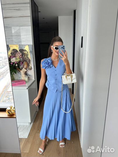 Шикарный костюм с юбкой плиссе 6 цветов