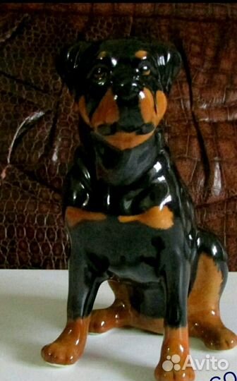 Фарфоровая статуэтка. собака ротвейлер