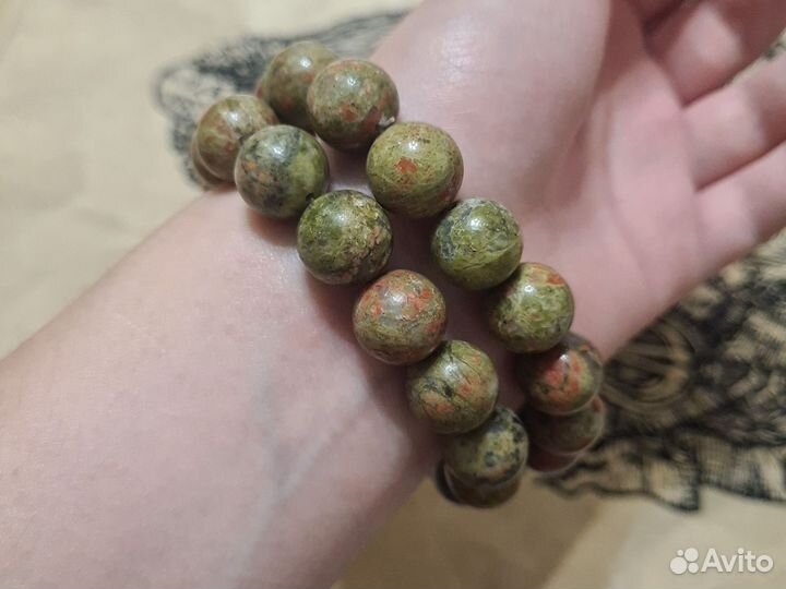 Браслет из натурального унакита, юар, 15 мм