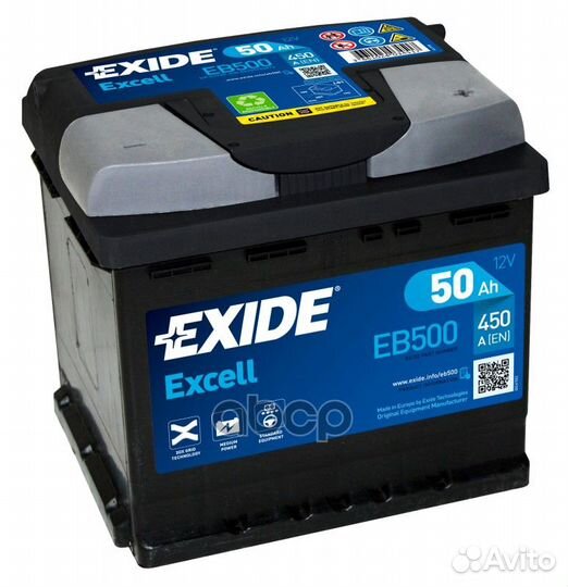 Акб exide Excell 12V 50Ah 450A 207x175x190 /+