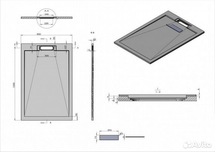 Душевой поддон Esbano Luxe 120х80 esplx128B черный матовый