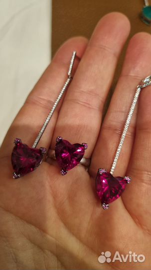 Серьги и кольцо, серебро покрыто родием, фианиты