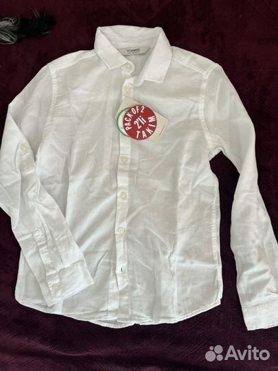Рубашка белая с длинным рукавом 134-140