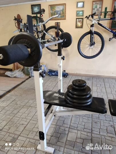 Скамья для жима со стойками и штангой бу