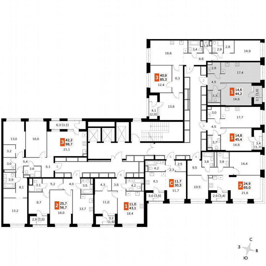 1-к. квартира, 44,3 м², 25/25 эт.