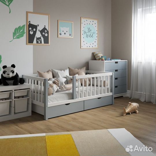 Кроватка с бортиком сингл из массива от 2х лет