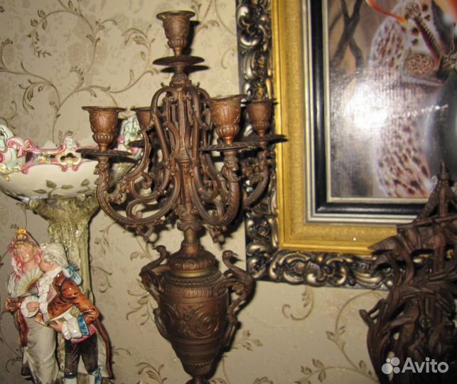 Большие Каминные часы с подсвечниками.19 век Рыбак