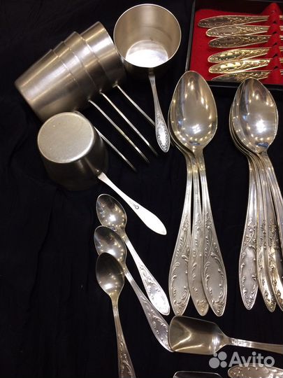Вилки ложки кокотницы мельхиор Пламя СССР