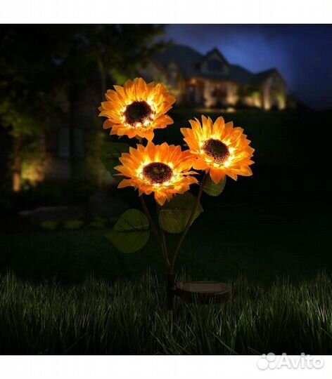 Светодиодный подсолнух тройной, 80 см, на сол. бат