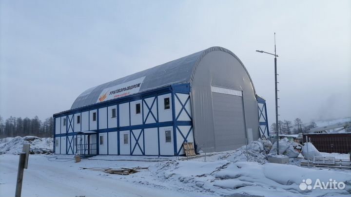 Модульное здание с тентовой крышей 12х12м, один ря