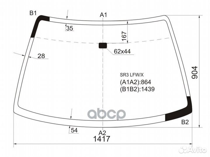Стекло лобовое (3D HBK) Honda Civic 91-95 / Civ