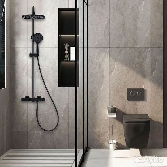 Душевая система Vincea Esse с термостатом черный матовый vsfs-1E1TMB