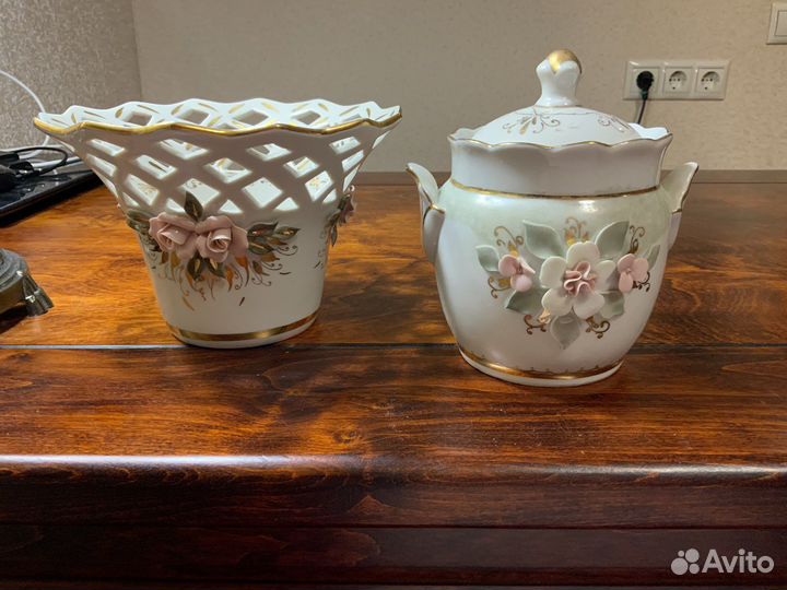 Фарфор Кисловодский. Сухарница и сахарница