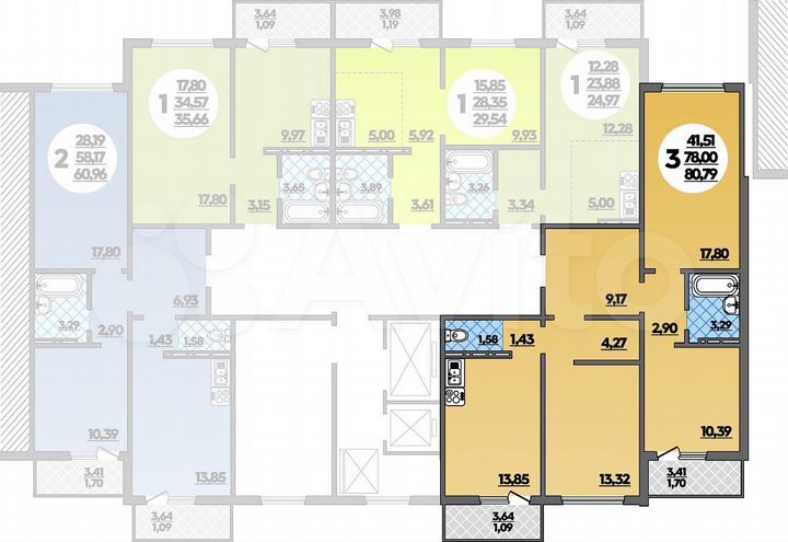 3-к. квартира, 80,8 м², 13/16 эт.