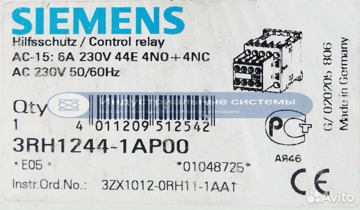 Контактор вспомогательный Siemens 3RH1244-1AP00