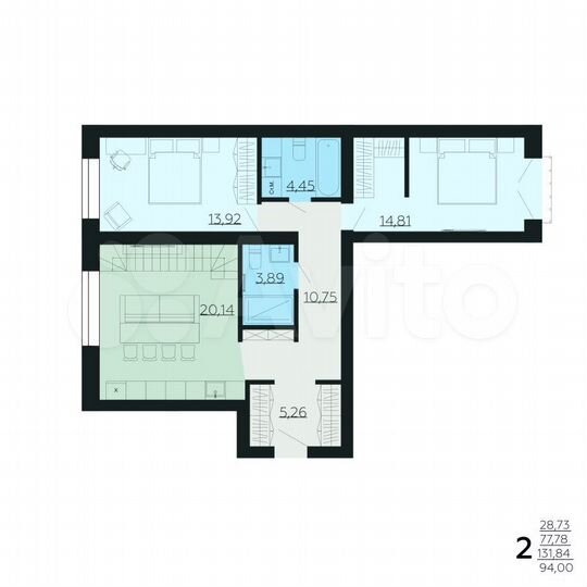 2-к. квартира, 131,8 м², 6/6 эт.