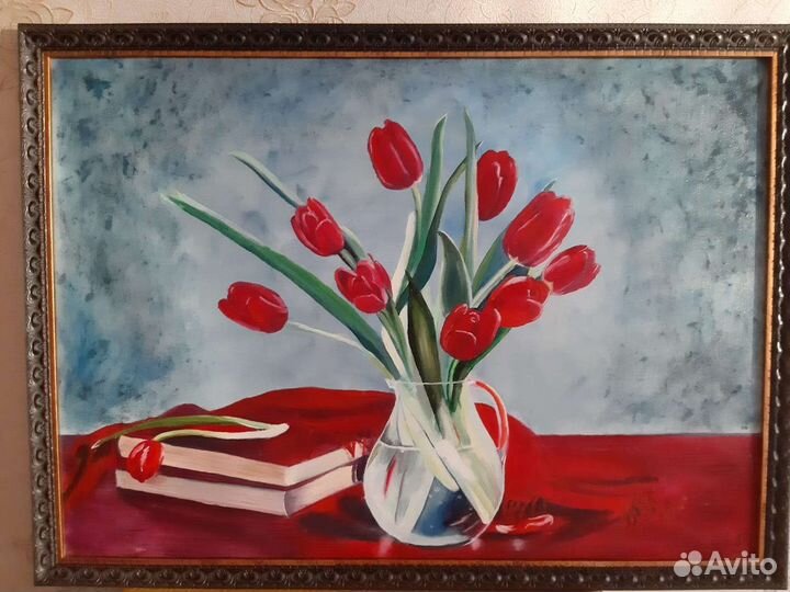 Картина с цветами Тюльпаны 50х70 в раме