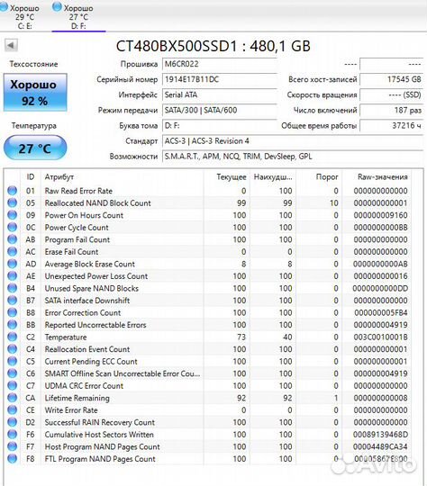 SSD Crucial BX500 ct480bx500ssd1 480гб, 2.5